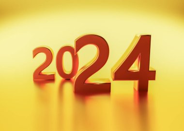 Mavi renkte yeni yıl tatili konsepti. Numara 2024. 3d oluşturma