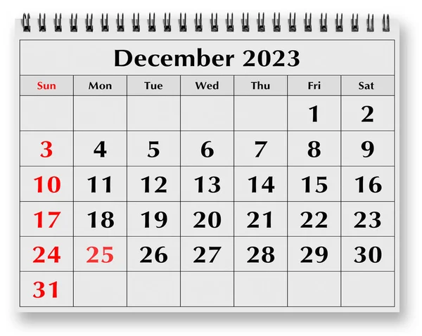 One page of the annual monthly calendar - December 2023