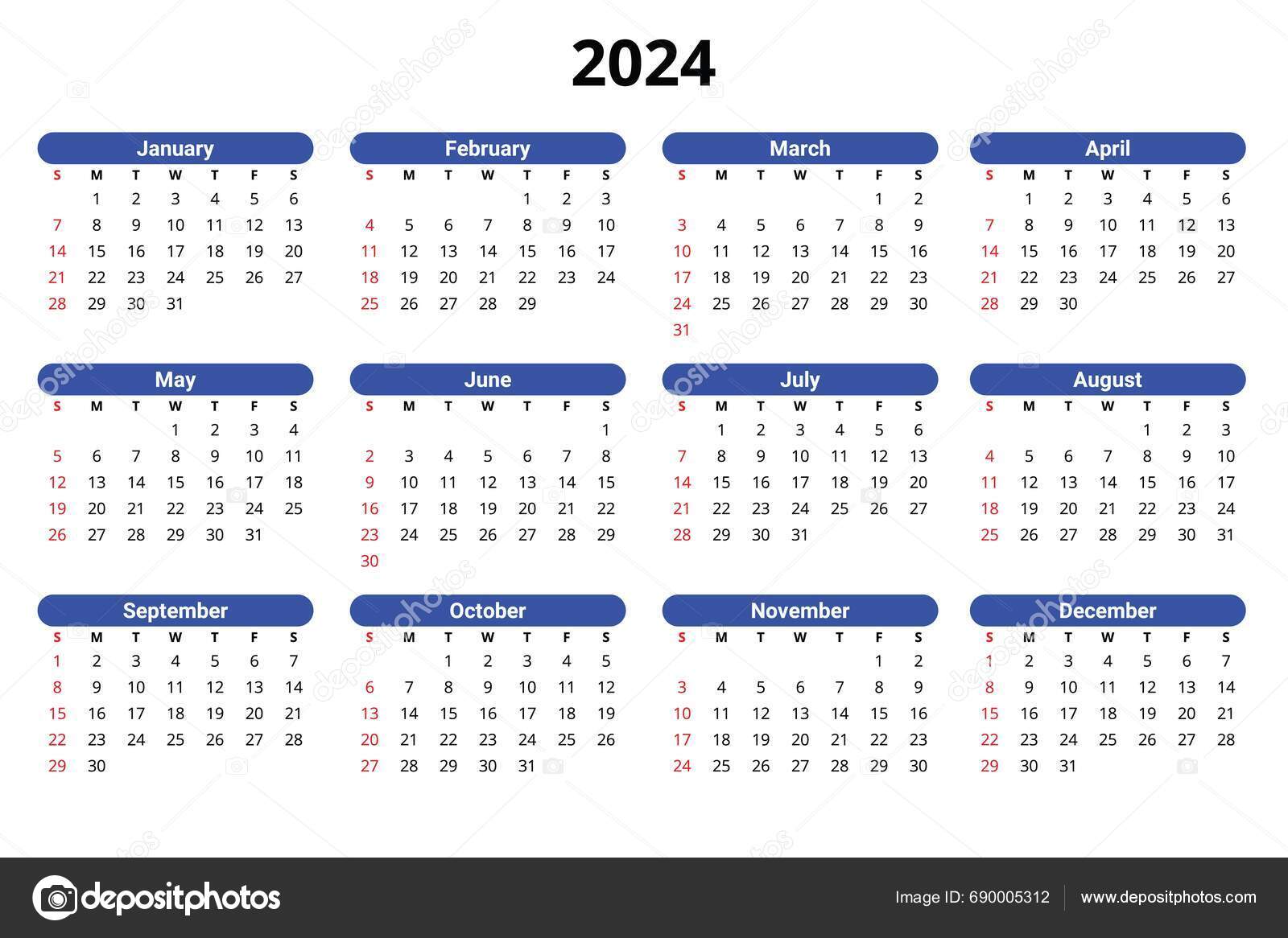 2024年日历更简单的例子规划你的年份图库矢量图©alexkalina 690005312