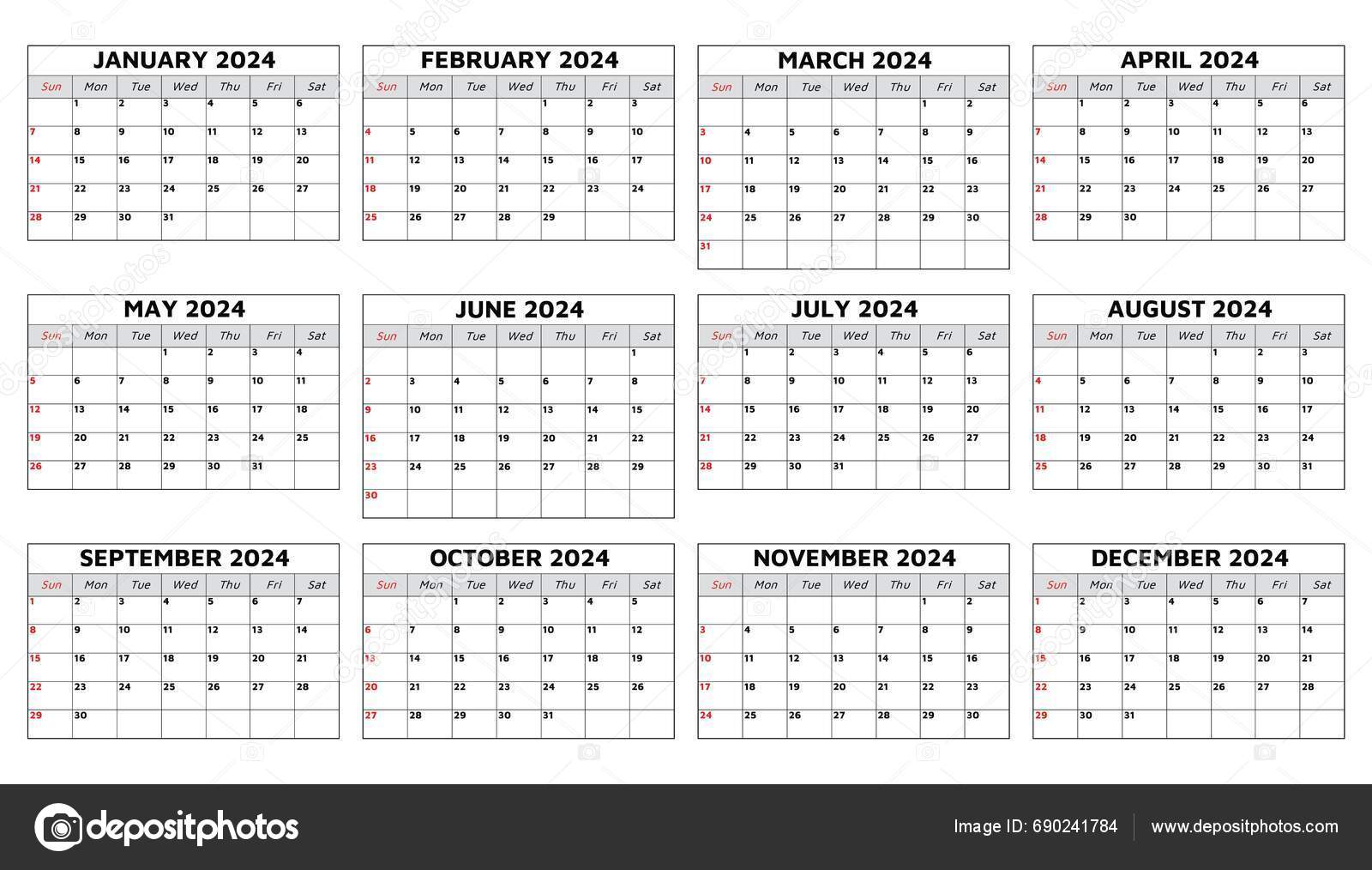 Modern Collection Monthly Calendars 2024 Year Vector Set Stylish Design ...