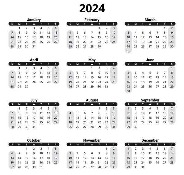 English January 2024 Calendar Vector Editable Illustration Monthly