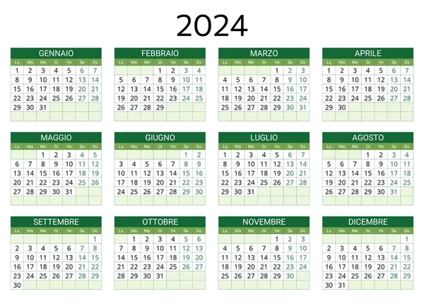 2024 Italiensk Kalender Tryckbar Redigerbar Vektorillustration För Italien Tolv Månaders — Stock vektor