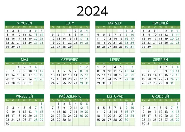 2024 Polsk Kalender Tryckbar Redigerbar Vektorillustration För Polen Månader Kalendarz — Stock vektor