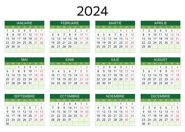 2024 Rumänska Kalendern Tryckbar Redigerbar Vektorillustration För Rumänien Och Moldavien — Stock vektor