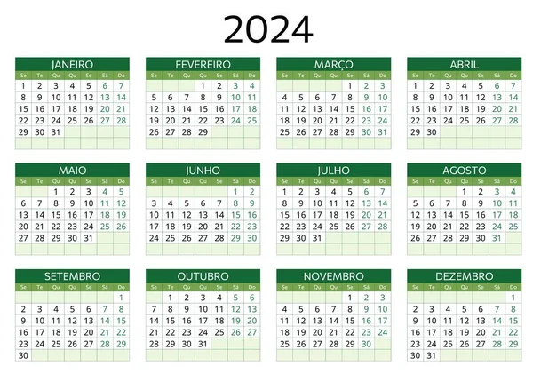 2024 Portuguese Calendar Simple Vector Template Illustration Portugal Horizontal Plan — Stock Vector