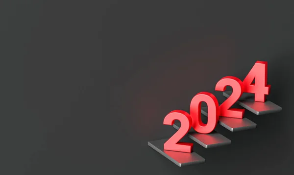 New Year Concepts Red Number 2024 Steps Blank Empty Copy — Stock Photo, Image