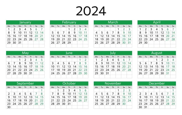 English 2024 Jaar Kalender Afdrukbare Vectorillustratie Plan Jaar Met Stijl — Stockvector
