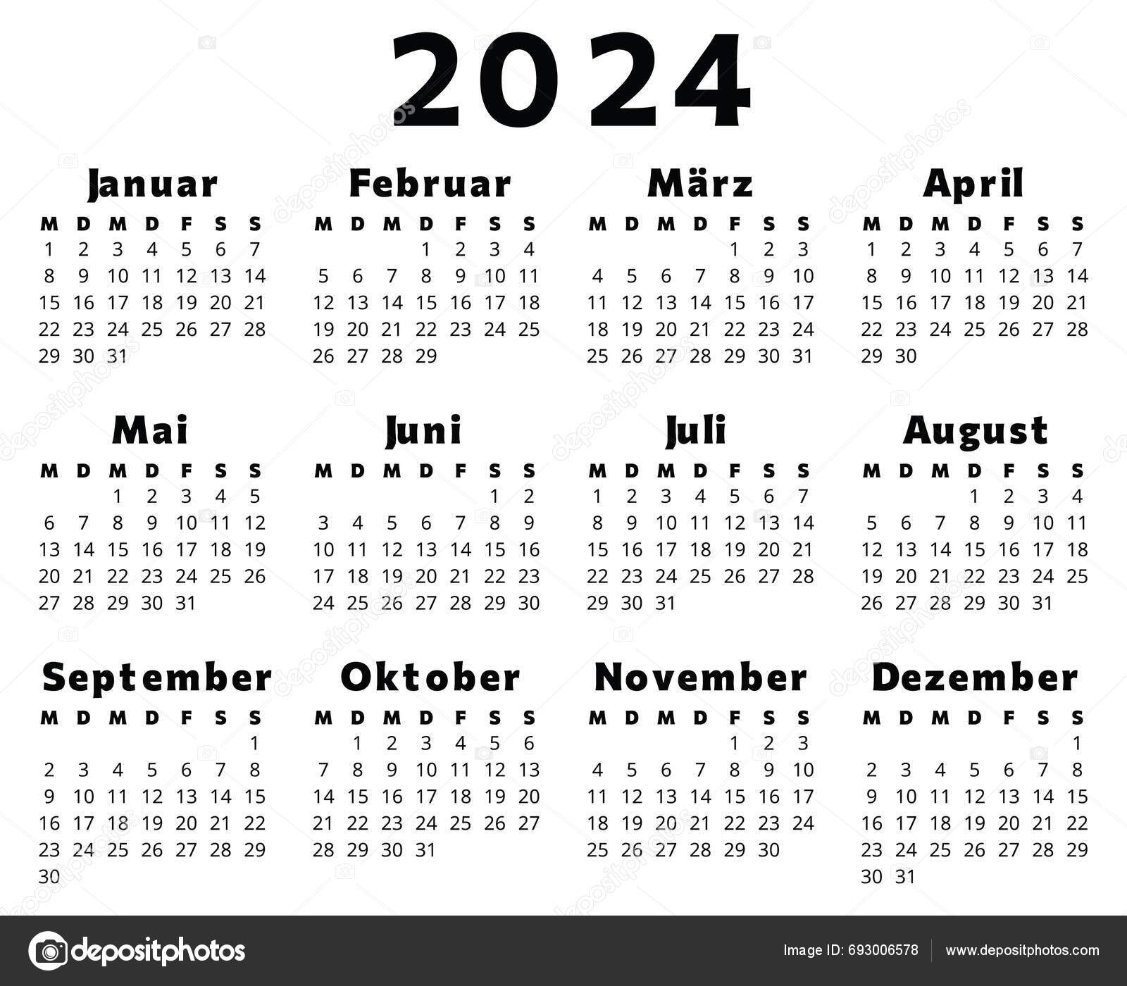 German Calendar 2024 Printable Editable Vector Illustration Germany