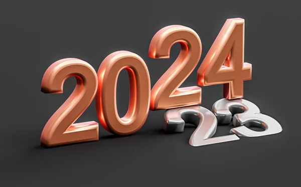 New year 2024 holiday concept on dark background. number 2024 lies at 2023. 3d rendering