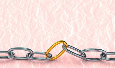 Boş arkaplan ve buruşuk kağıt dokusuyla metalden gerilmiş zincir.