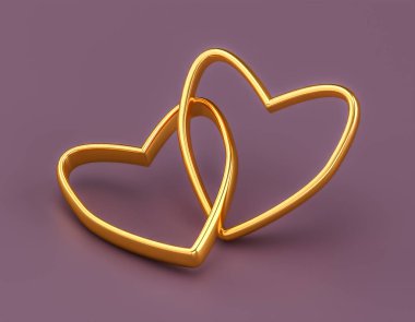 Altın alyanslar aşkı simgeleyen bir kalp oluşturur. İki altın yüzük.