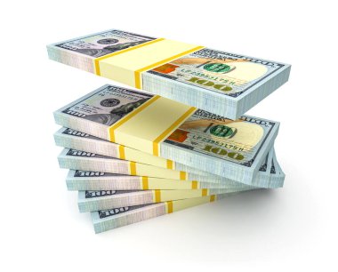 Zenginlik kavramı: beyaz arka planda izole edilmiş bir yığın dolar