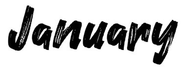 Ayın kara kelimesi 'Ocak'. Vektör çizimi. Grunge ve vintage yazı tipli Ocak başlığı