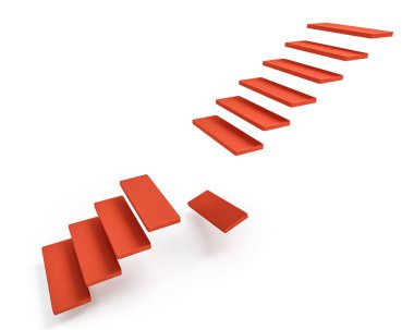 İş krizi resmedilmesi: merdivenlerde atılan bir adım iflas, risk ve mali çöküşü simgeliyor