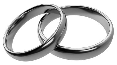 Png şeffaf arkaplanda izole edilmiş iki gümüş yüzük tasviri. Sevgililer Günü için birlik kavramları