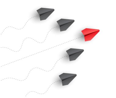 Bireysel lider uçağı diğerini yönlendiriyor. İş ve liderlik kavramı. Vektör illüstrasyonu