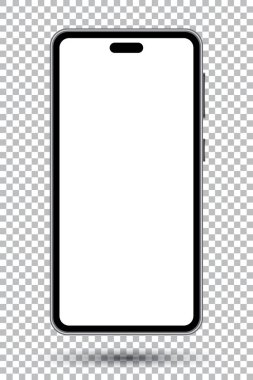 Cep telefonu, vektör telefon. Tranaprent arkaplanındaki uygulamalar ve tasarım modellemeleri için boş ekran çizimi 