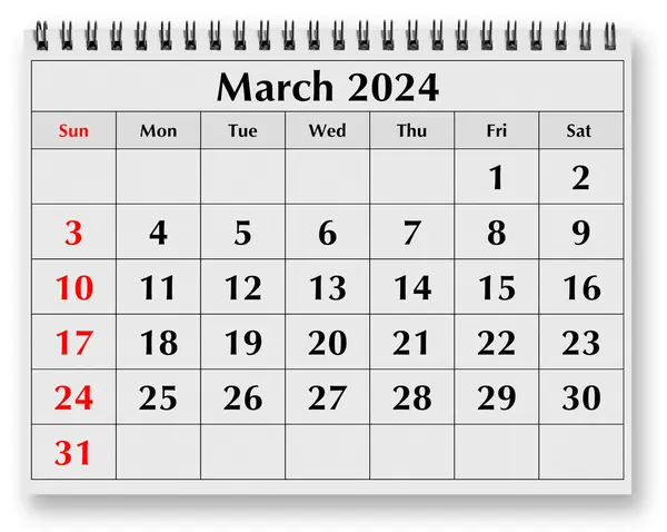Одна Страница Годового Календаря Весенний Месяц Март 2024 — стоковое фото