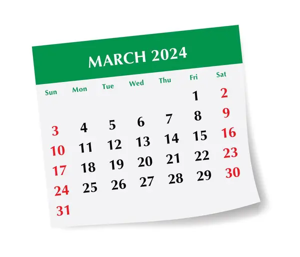 Norsk Maart 2024 Kalender Vector Illustratie Maandelijkse Planning Voor Zakelijke — Stockvector