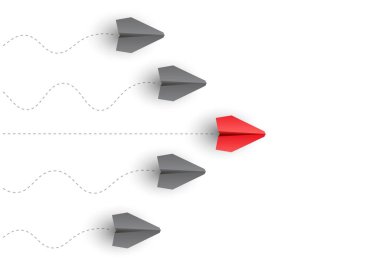 Bireysel lider kağıt uçak diğerini yönlendirir. İş ve liderlik kavramı. Vektör illüstrasyonu