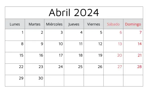 April 2024 Spanischer Kalender Abril Vektorillustration Monatliche Planung Für Ihr — Stockvektor