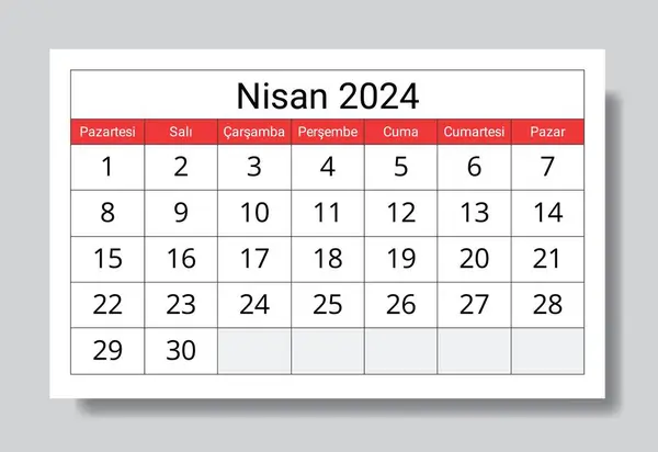 März 2024 Türkischer Kalender Nisan Vektorillustration Monatliche Planung Für Ihr — Stockvektor