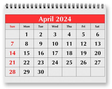 Aylık takvimin bir sayfası - Nisan 2024