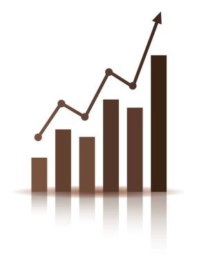 Oklu grafikler ve artan raporlar. Yükseliş ve başarının ilerlediği diyagram. Vektör illüstrasyonu