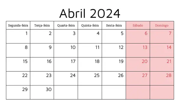 April 2024 Portugisisk Kalender Abril Vektorillustration Månatlig Planering För Ditt — Stock vektor