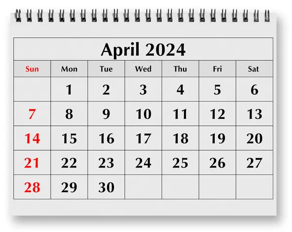 Одна Сторінка Щорічного Місячного Календаря Місяць Квітня 2024 Року — стокове фото