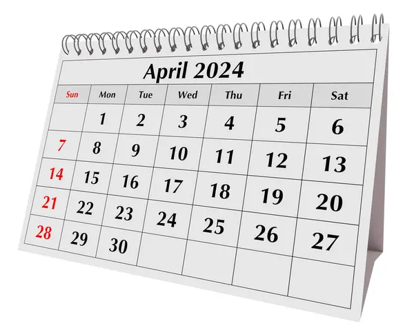 Апрель 2024 Календарь Страница Годового Календаря Рабочего Стола Месяц Изолирован — стоковое фото