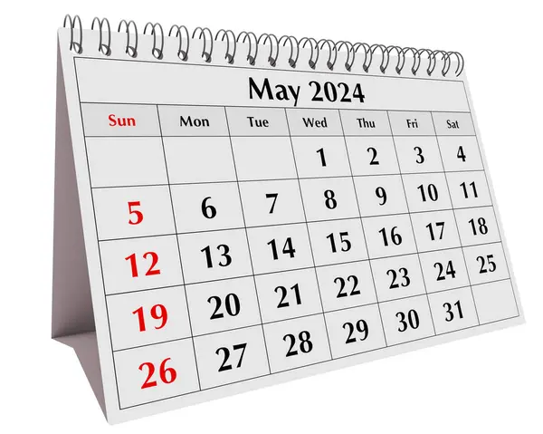 Май 2024 Календарь Страница Годового Календаря Рабочего Стола Месяц Изолирован — стоковое фото