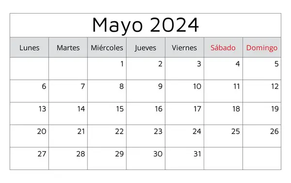 2024年5月Spanish日历 蛋黄酱 矢量图解 贵公司在西班牙业务的每月计划 — 图库矢量图片#