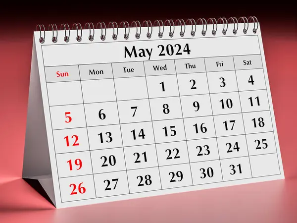 5月2024日 カレンダー 春の年次ビジネスデスク月間カレンダーの1ページ — ストック写真