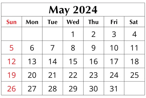 5月2024日 英語月間カレンダー 印刷可能なイラスト マンスリープランニング — ストック写真