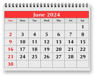 Aylık takvimin bir sayfası - Haziran 2024