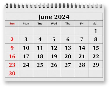 Aylık takvimin bir sayfası - Haziran 2024