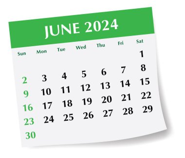 ENGLISH Haziran 2024 takvimi. Vektör çizimi. İş etkinlikleriniz için aylık planlama