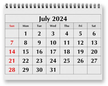 Aylık takvimin bir sayfası - Temmuz 2024