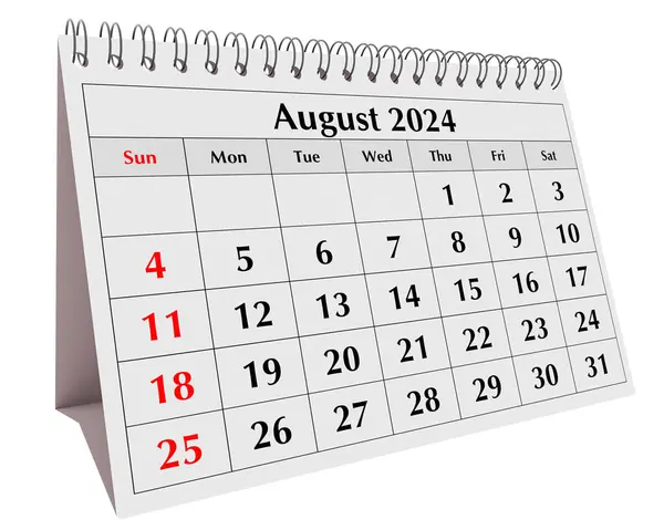 stock image August 2024 calendar. Page of the annual business desk month calendar isolated on white background