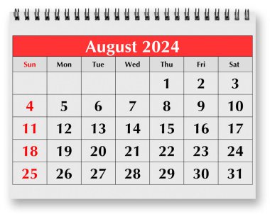 Aylık takvimin bir sayfası - Ağustos 2024