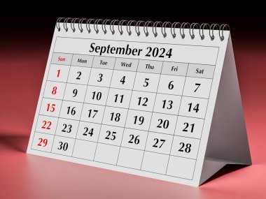 Eylül 2024 takvimi. Sonbaharda yıllık iş masası takviminin bir sayfası
