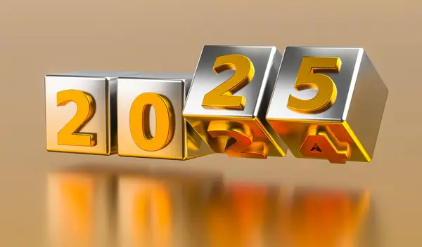 Yeni yıl tatili konsepti. 2025 numaralı küpler 2024 'ün yerini alıyor. Soyut resimleme 