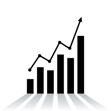 Oklu grafikler ve artan raporlar. Yükseliş ve başarı gösteren diyagram. Vektör illüstrasyonu