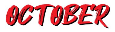Ayın kırmızı kelimesi 'Ekim'. Vektör çizimi. Grunge ve vintage yazı tipli Ekim başlığı