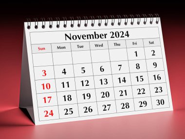 Kasım 2024 takvimi. Sonbaharda yıllık iş masası takviminin bir sayfası