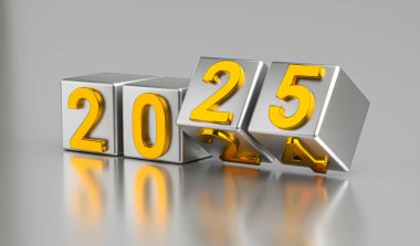 Yeni yıl tatili konsepti. 2025 numaralı küpler 2024 'ün yerini alıyor. Soyut resimleme
