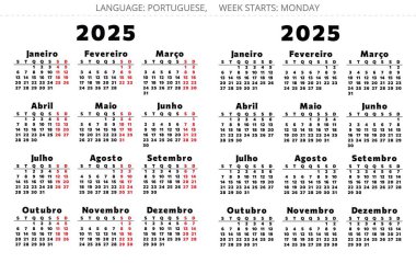 2025 yılının Porto Riko takvimi. Portekiz için koyu renkli basılabilir vektör illüstrasyonuName