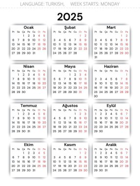Türkiye 2025 Türk takvimi: Modern tasarım illüstrasyonu (Takim)