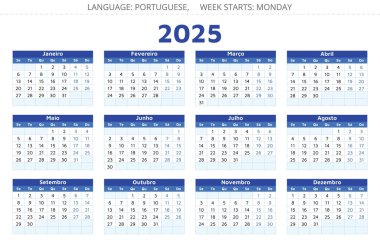 Portekiz takvimi 2025 - Portekiz tasarım illüstrasyonu 12 ay